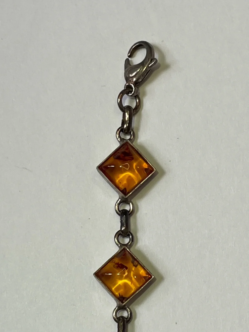 Vintage Baltic Sterling .925 Silver Orange Amber Link Bracelet.  7.25”